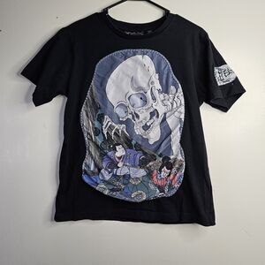 Rebels Black Tee with Skull and Warrior Graphic